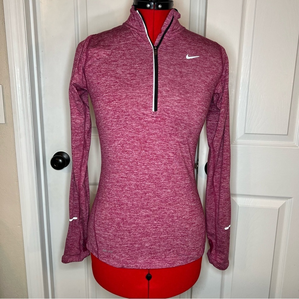 Nike Running Element Heathered Pink 1/4 Zip Long Sleeve Women XS